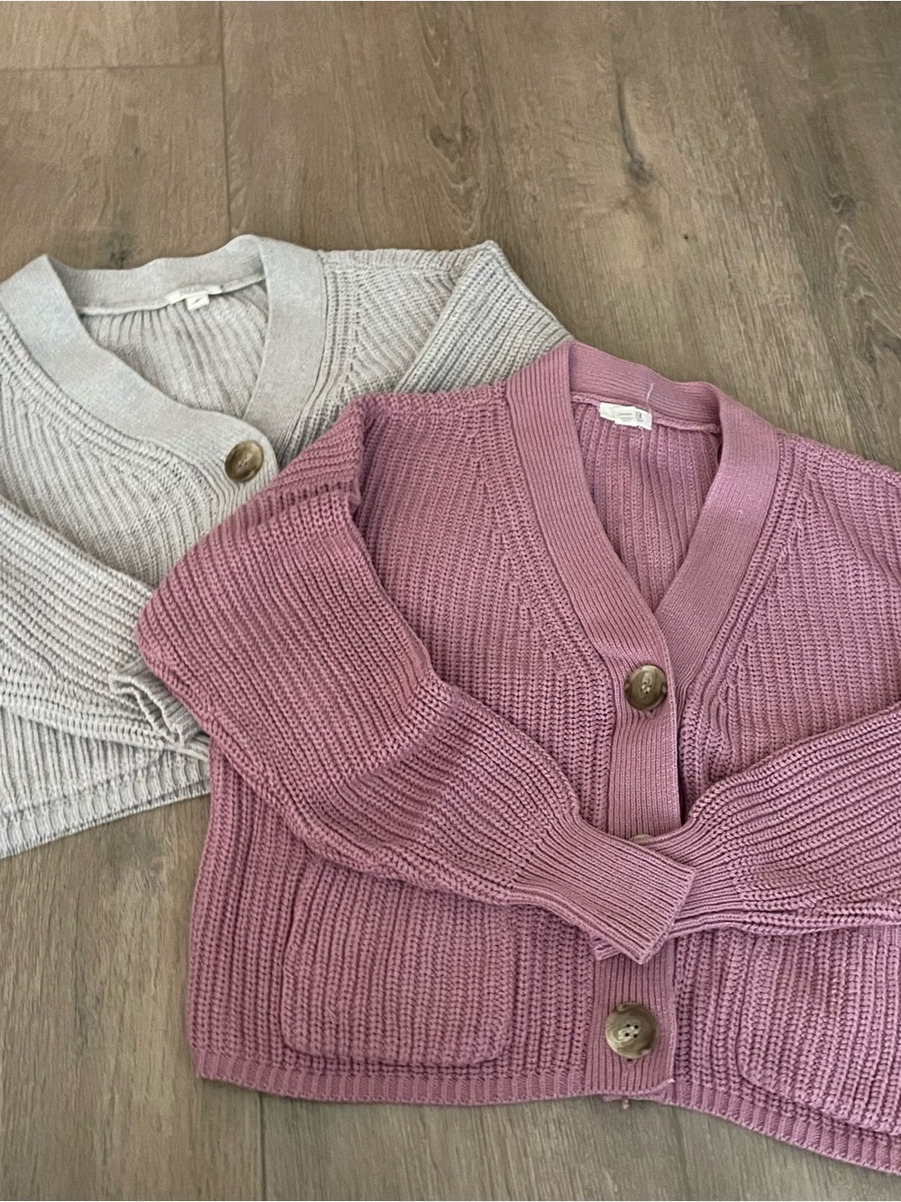 SET OF 2: Knit Button Down Cardigan in Mauve Pink and Beige/Brown